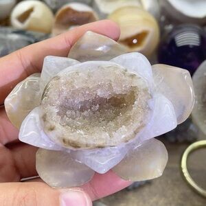 Crystal Geode Flower Sculpture with Crystal Cave